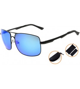 Rectangular Polycarbonate Polarized Sunglasses Men - Black/Blue Mirror - C6186LCTIIO $64.40