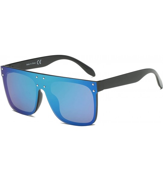 Square Retro Vintage Flat Lens Mirrored Square Oversized Sunglasses - Blue - C518I0ER4X9 $19.04