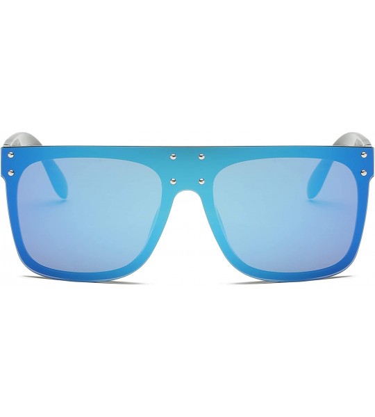 Square Retro Vintage Flat Lens Mirrored Square Oversized Sunglasses - Blue - C518I0ER4X9 $19.04