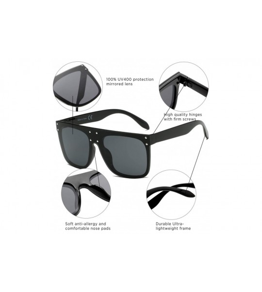 Square Retro Vintage Flat Lens Mirrored Square Oversized Sunglasses - Blue - C518I0ER4X9 $19.04