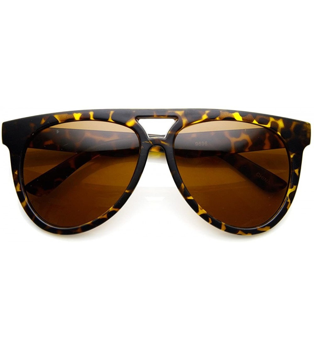 Aviator Large Oversized Horned Rim Flat Top Teardrop Aviator Sunglasses (Dark Tortoise) - CM11F2VHTOT $19.43