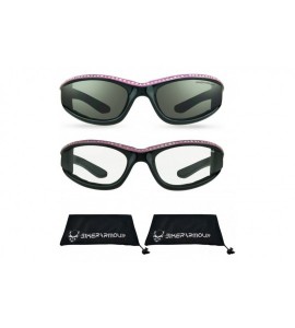 Goggle Rhinestone Motorcycle Sunglasses Foam Padded for Women. (Smoke Pink + Clear Pink Combo) - CC187QMYCG0 $70.61