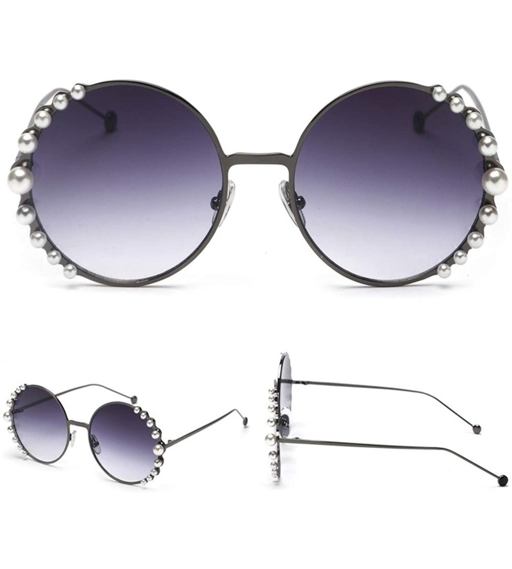 Round 2019 Pearl Sunglasses Women Alloy Fe Round Sun Glasses Female Luxury Brand Black Pink Metal Shades - 4 - C818W78RYKO $3...