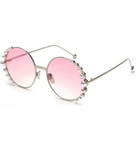 Round 2019 Pearl Sunglasses Women Alloy Fe Round Sun Glasses Female Luxury Brand Black Pink Metal Shades - 4 - C818W78RYKO $3...