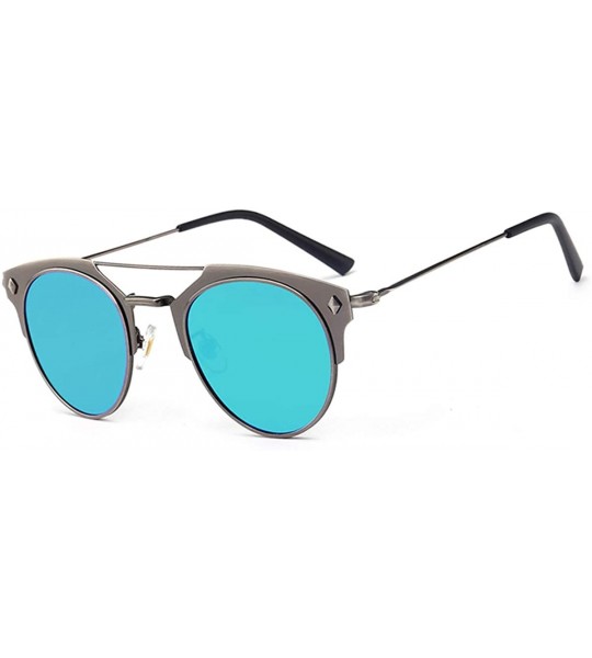 Goggle Classical Small Cateye Light Metal Frame Mirrored Women Polarized Fashion Sunglasses - Gun & Green - CG18GDIWO54 $31.45