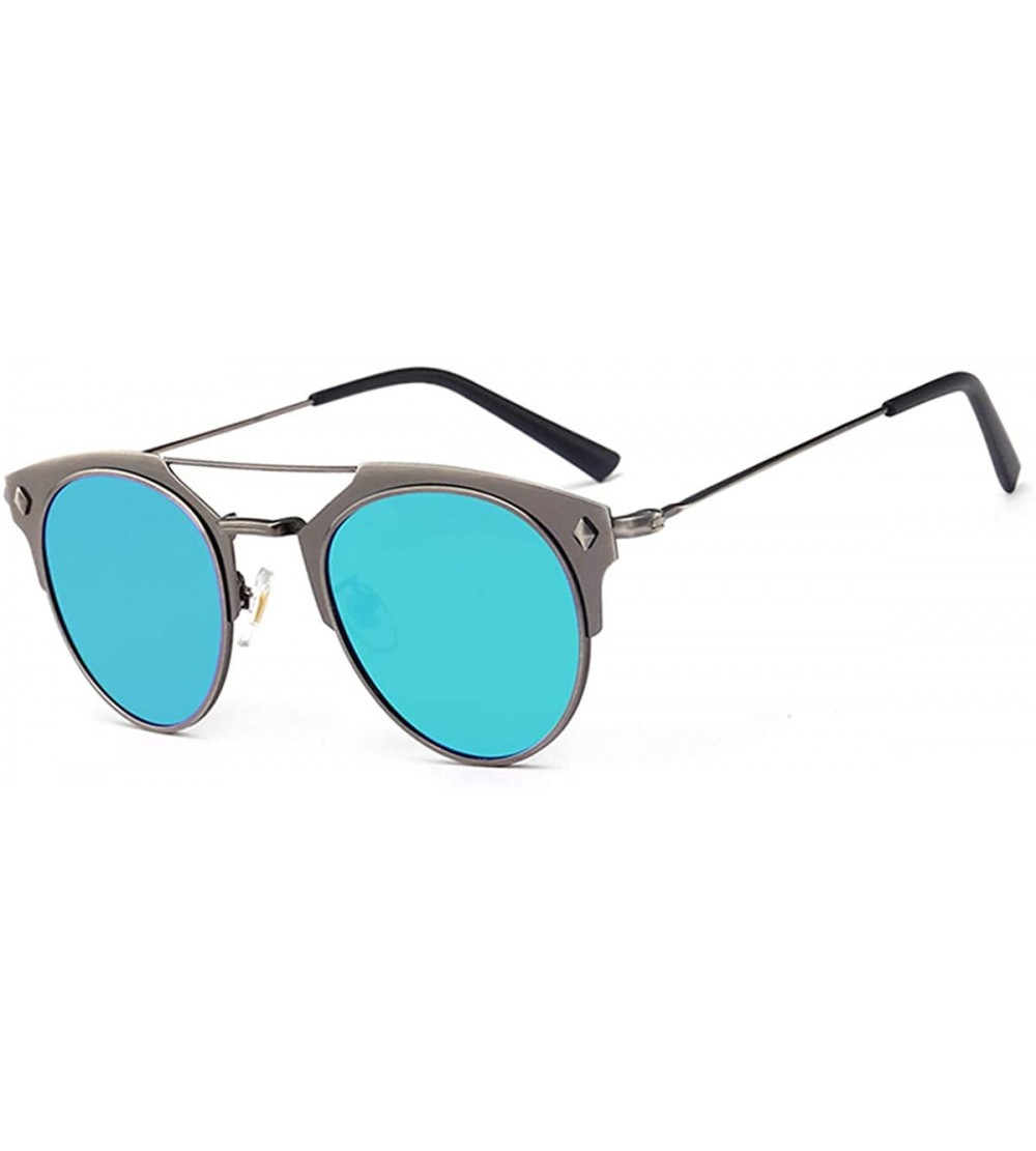 Goggle Classical Small Cateye Light Metal Frame Mirrored Women Polarized Fashion Sunglasses - Gun & Green - CG18GDIWO54 $31.45