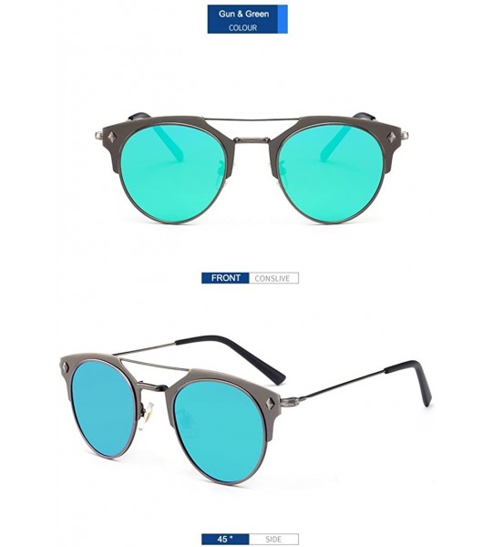 Goggle Classical Small Cateye Light Metal Frame Mirrored Women Polarized Fashion Sunglasses - Gun & Green - CG18GDIWO54 $31.45