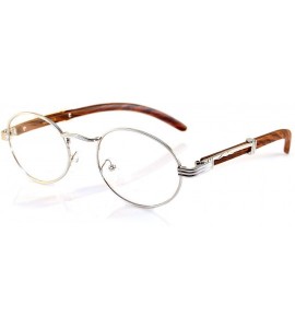 Semi-rimless Vintage Oval Rectangle Clear Lens Metal & Wood Feel Eyeglasses A103 A201 - Silver/ Brown - C1180LIZRC2 $25.29