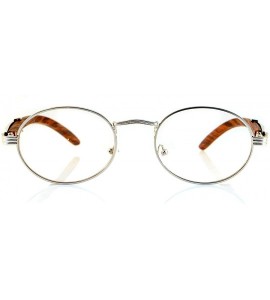 Semi-rimless Vintage Oval Rectangle Clear Lens Metal & Wood Feel Eyeglasses A103 A201 - Silver/ Brown - C1180LIZRC2 $25.29