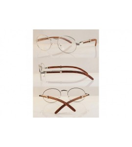 Semi-rimless Vintage Oval Rectangle Clear Lens Metal & Wood Feel Eyeglasses A103 A201 - Silver/ Brown - C1180LIZRC2 $25.29