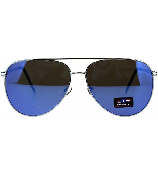 Aviator Air Force Aviator Sunglasses Unisex Flat Top Pilot Aviators UV 400 - Silver (Blue Mirror) - C718E6KS3UH $21.25