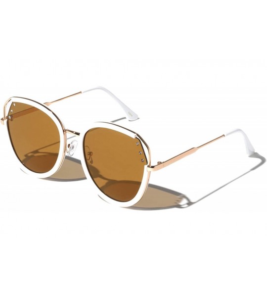 Cat Eye Round Cat Eye Rhinestone Corner Sunglasses - White - CG1973I79G8 $26.57