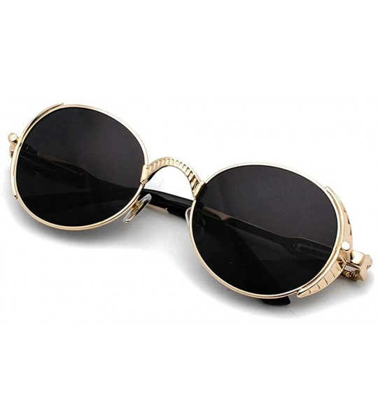 Oval Vintage Oval Sunglasses Men Women Fashion Metal Frame Punk Style Glasses UV protection - Black&gold - CQ1925T3GHL $23.00