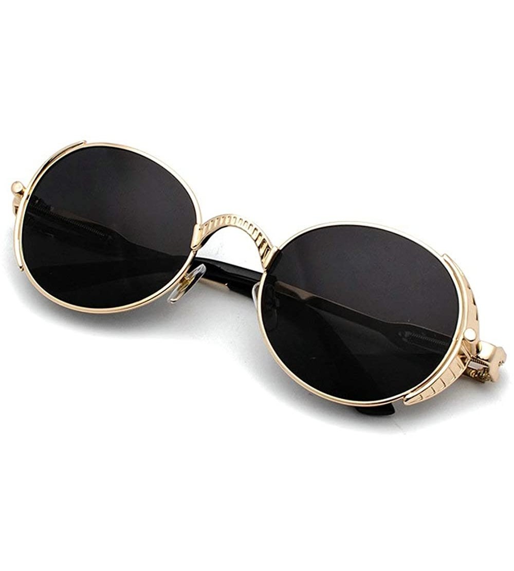 Oval Vintage Oval Sunglasses Men Women Fashion Metal Frame Punk Style Glasses UV protection - Black&gold - CQ1925T3GHL $23.00
