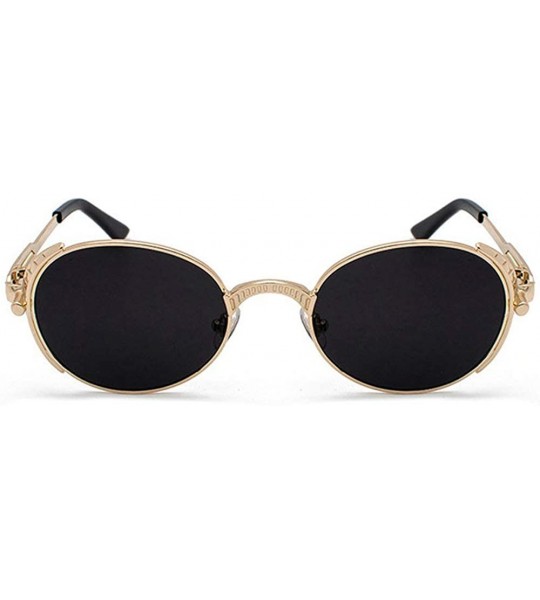 Oval Vintage Oval Sunglasses Men Women Fashion Metal Frame Punk Style Glasses UV protection - Black&gold - CQ1925T3GHL $23.00