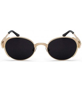 Oval Vintage Oval Sunglasses Men Women Fashion Metal Frame Punk Style Glasses UV protection - Black&gold - CQ1925T3GHL $23.00