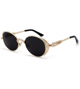 Oval Vintage Oval Sunglasses Men Women Fashion Metal Frame Punk Style Glasses UV protection - Black&gold - CQ1925T3GHL $23.00