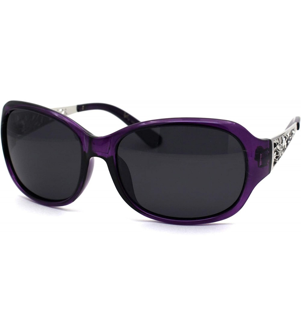 Oval Polarized Antiglare Floral Diecut Arm Luxury Butterfly Sunglasses - Purple Silver Black - CW196WHD0IK $23.15