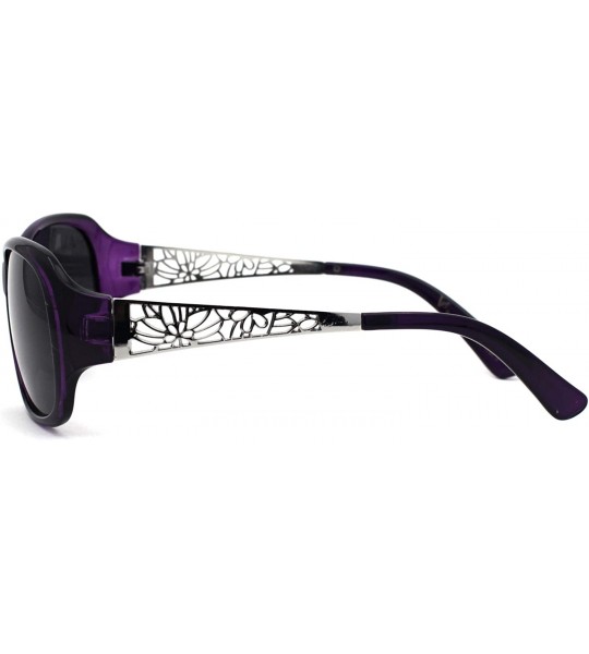 Oval Polarized Antiglare Floral Diecut Arm Luxury Butterfly Sunglasses - Purple Silver Black - CW196WHD0IK $23.15