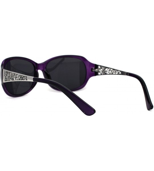 Oval Polarized Antiglare Floral Diecut Arm Luxury Butterfly Sunglasses - Purple Silver Black - CW196WHD0IK $23.15