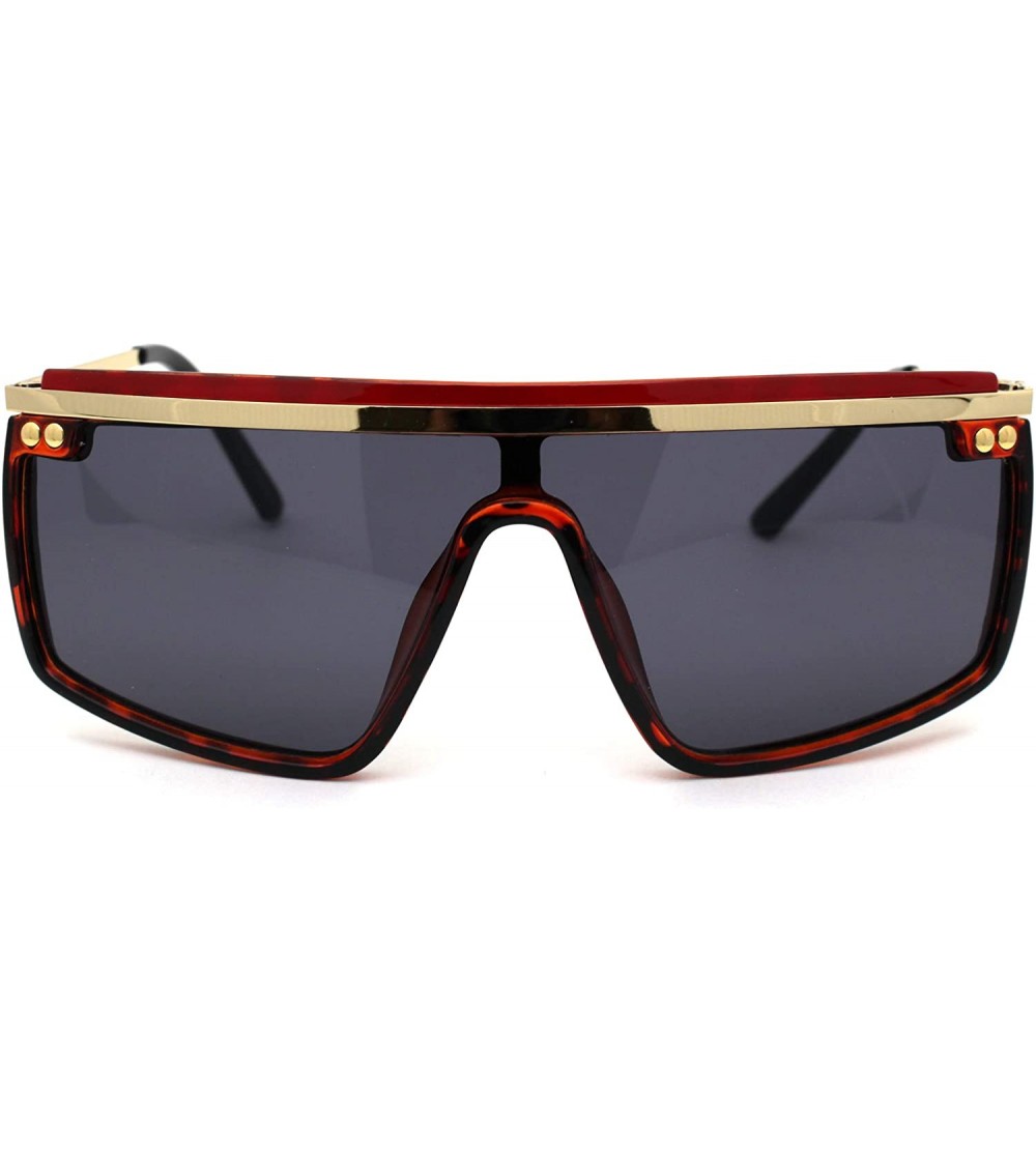 Shield Luxury Flat Top Mobster Fashion Shield Retro Sunglasses - Black Gold Red Black - CK18ZCL8AYA $25.24