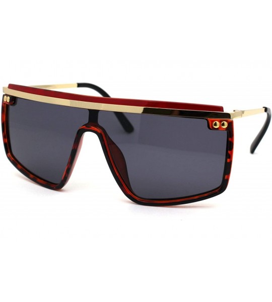 Shield Luxury Flat Top Mobster Fashion Shield Retro Sunglasses - Black Gold Red Black - CK18ZCL8AYA $25.24