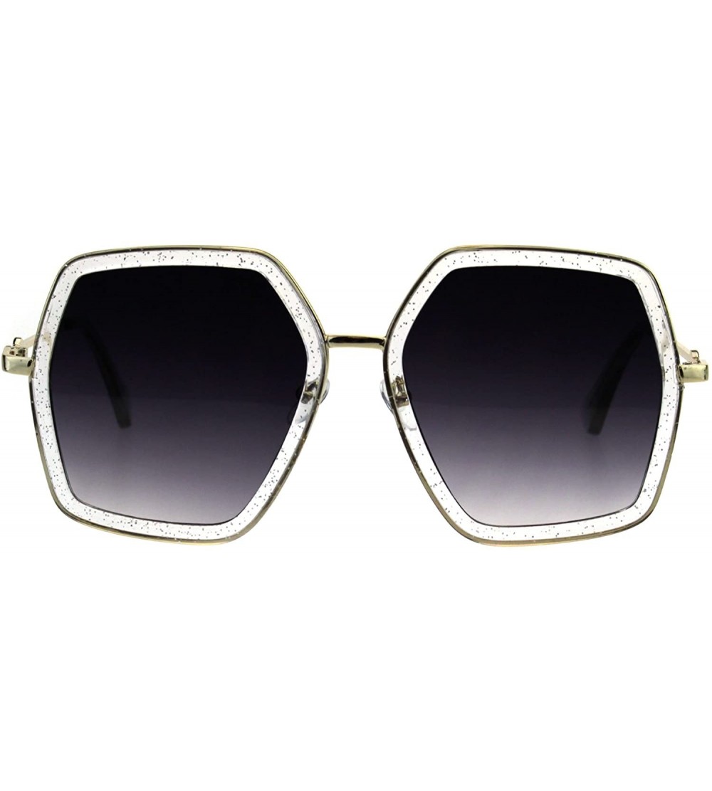 Butterfly Womens Double Rim Polygon Shape Designer Fashion Sunglasses - Clear Glitter Smoke - CP18GRA6N89 $23.76