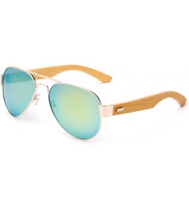 Oversized High Qaulity Real Bamboo Arm Aviator Sunglasses Bamboo Sunglasses for Men & Women - Yellow Flash - CS18ELS5M47 $25.83