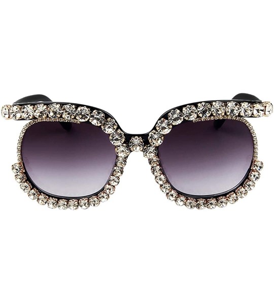 Round Oversized Rhinestone Aviator Sunglasses for Women Diamond Shades - Grey Lens/White Rhinestone a - CP18XT0HENG $33.47