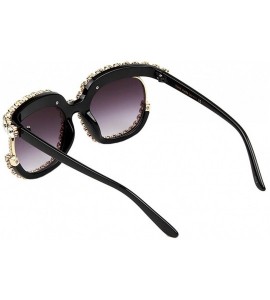 Round Oversized Rhinestone Aviator Sunglasses for Women Diamond Shades - Grey Lens/White Rhinestone a - CP18XT0HENG $33.47