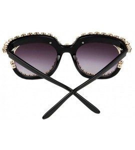 Round Oversized Rhinestone Aviator Sunglasses for Women Diamond Shades - Grey Lens/White Rhinestone a - CP18XT0HENG $33.47