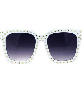 Rectangular Womens Punk Metal Stud Trim Horn Rim Plastic Sunglasses - White Smoke - C718HM7XX52 $26.24