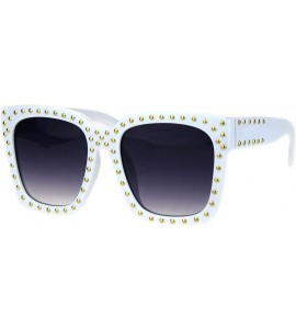 Rectangular Womens Punk Metal Stud Trim Horn Rim Plastic Sunglasses - White Smoke - C718HM7XX52 $26.24