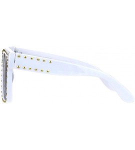 Rectangular Womens Punk Metal Stud Trim Horn Rim Plastic Sunglasses - White Smoke - C718HM7XX52 $26.24