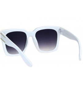 Rectangular Womens Punk Metal Stud Trim Horn Rim Plastic Sunglasses - White Smoke - C718HM7XX52 $26.24