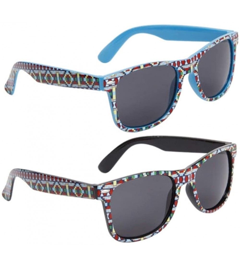 Wayfarer 2 Pair HQL 90s Fancies by Sojayo - 1 Multicolored on Blue & 1 Multicolored on Black (2 Pack) - CX18DOGTH4C $22.11