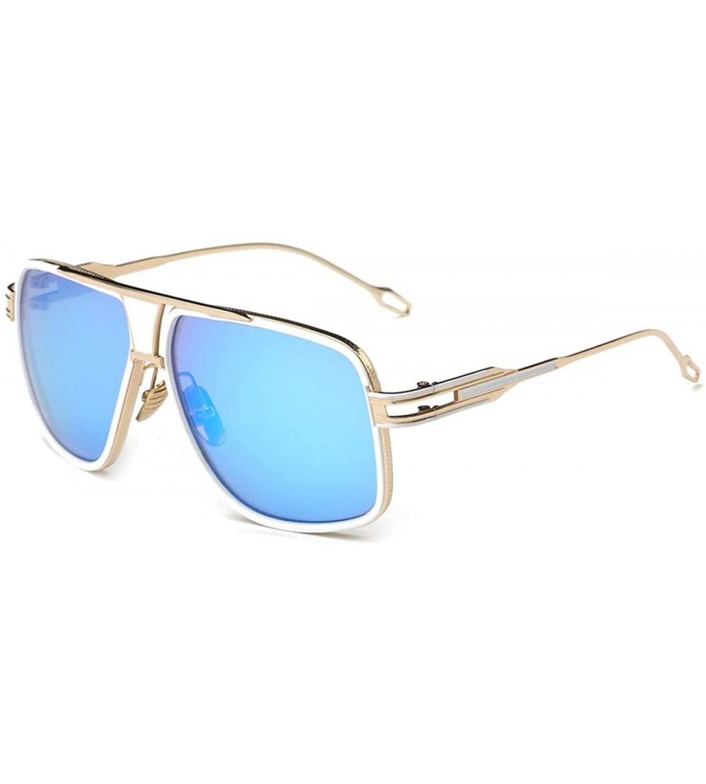 Rectangular Sunglasses for Men Oversize Classic Black Shades Goggle Retro Brand Designer Gold Alloy Frame Sun Glasses - CV18K...
