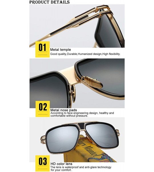 Rectangular Sunglasses for Men Oversize Classic Black Shades Goggle Retro Brand Designer Gold Alloy Frame Sun Glasses - CV18K...