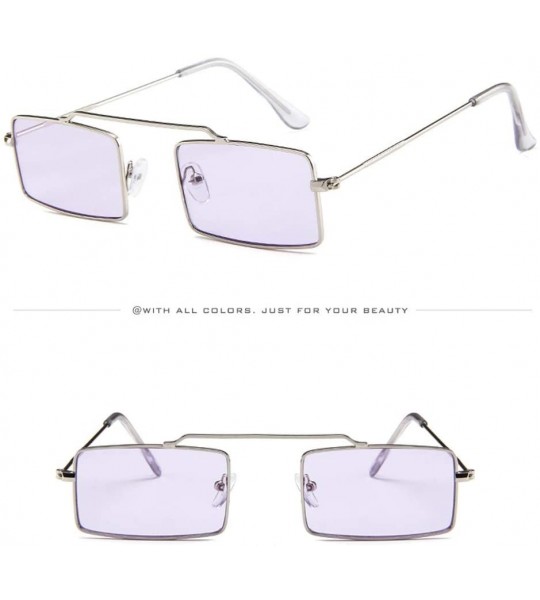 Square Slender Square Sunglasses Retro Small Rectangle Metal Frame UV Protection - C - C2190NCNSCC $14.86