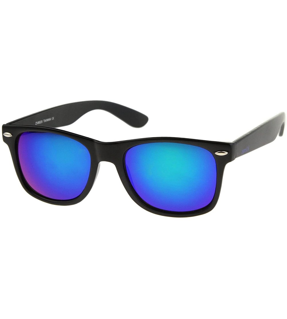 Oversized Retro 80's Classic Colored Mirror Lens Square Horn Rimmed Sunglasses for Men Women - Matte / Green-blue - CK12JBQLD...