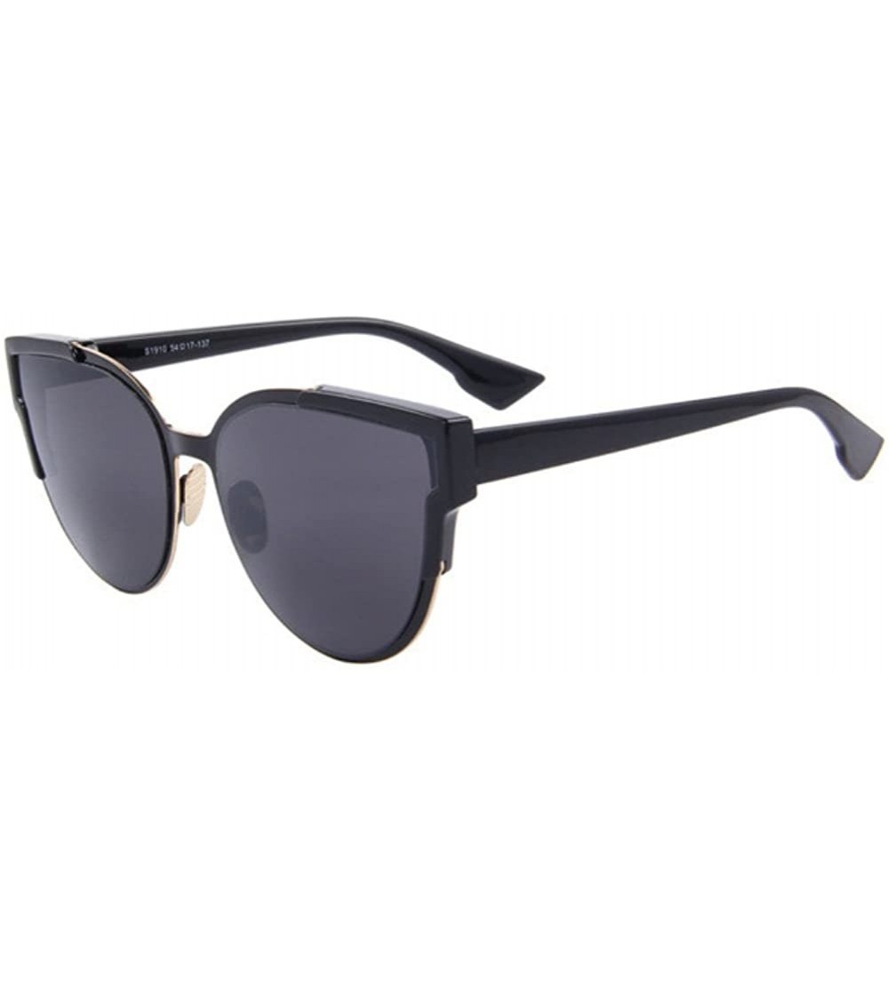Goggle Women Fashion UV400 Cat Mirror Glasses Cat Eye Sunglasses - Black - CG17YA3WDEU $26.65
