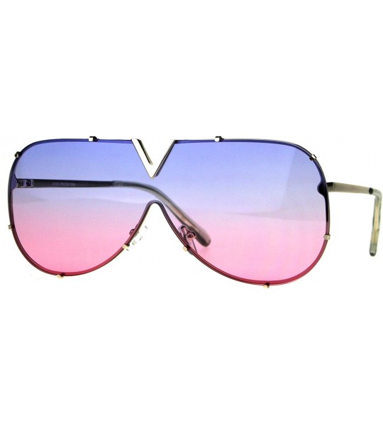 Aviator V Top Oversized Sunglasses Designer Style Shield Aviators UV 400 - Silver (Blue Pink) - CS18990U9N0 $21.19