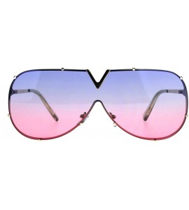 Aviator V Top Oversized Sunglasses Designer Style Shield Aviators UV 400 - Silver (Blue Pink) - CS18990U9N0 $21.19