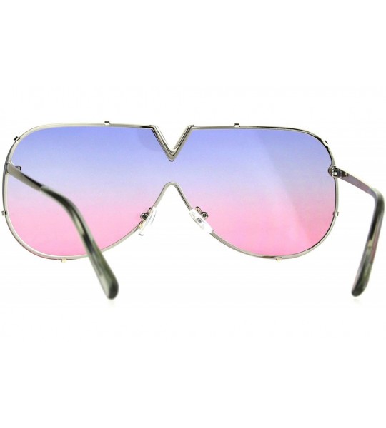 Aviator V Top Oversized Sunglasses Designer Style Shield Aviators UV 400 - Silver (Blue Pink) - CS18990U9N0 $21.19