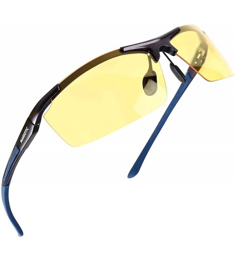 Semi-rimless Night Vision/Blue Light Blocking sunglasses- HD Vision Yellow Lens Polarized Anti Glare Sunglasses - Blue-gray -...