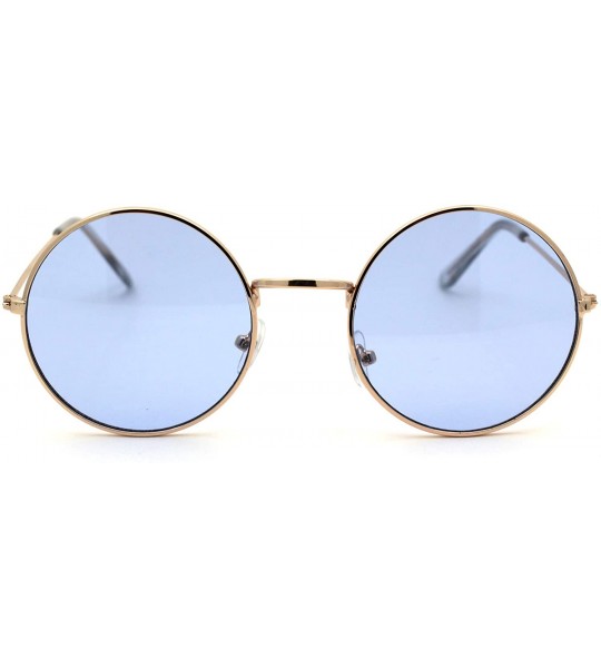 Square Retro Vintage Flat Color Circle Round Lens Sunglasses - Gold Light Blue - C218WNQ527S $18.74