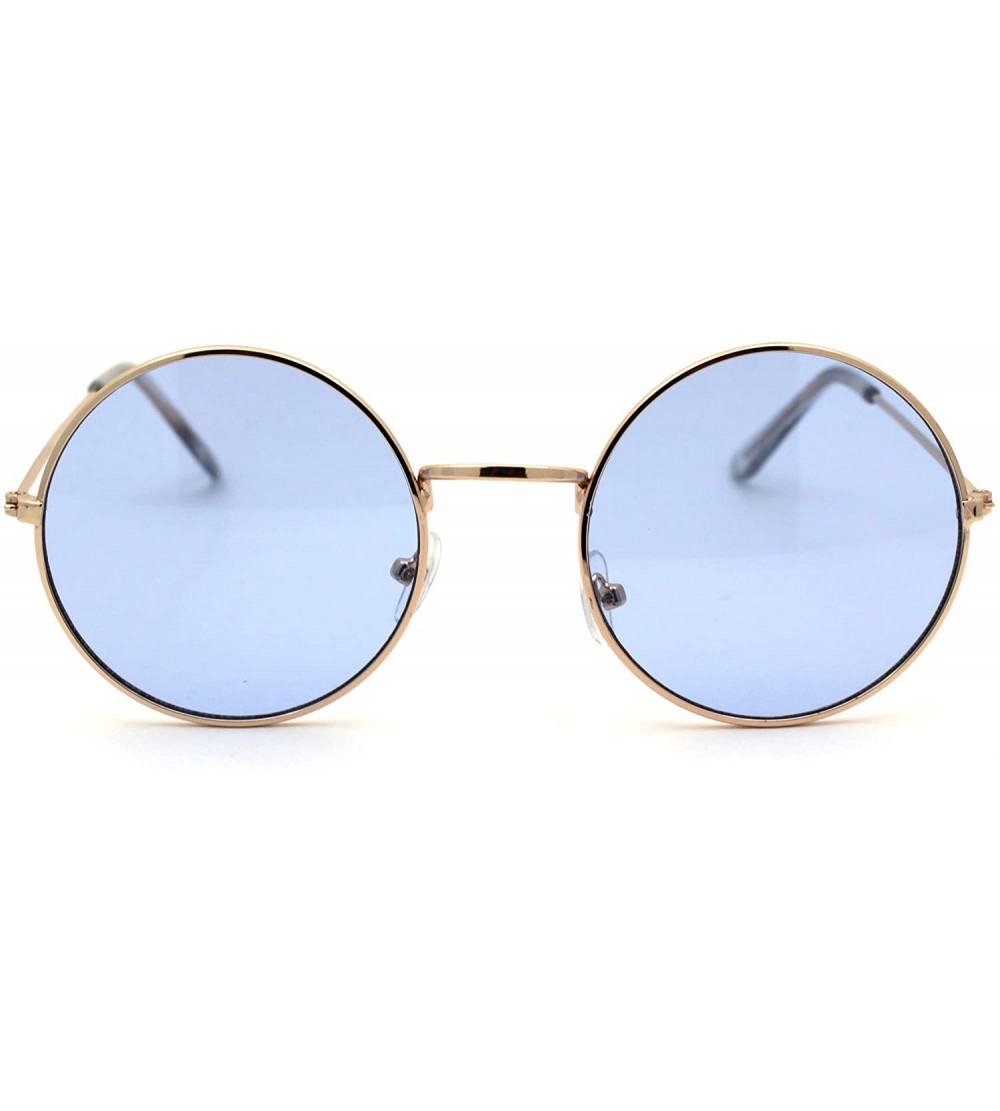 Square Retro Vintage Flat Color Circle Round Lens Sunglasses - Gold Light Blue - C218WNQ527S $18.74