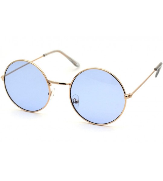 Square Retro Vintage Flat Color Circle Round Lens Sunglasses - Gold Light Blue - C218WNQ527S $18.74