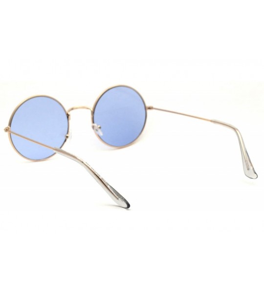 Square Retro Vintage Flat Color Circle Round Lens Sunglasses - Gold Light Blue - C218WNQ527S $18.74