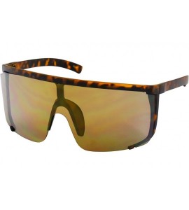 Oversized Unisex Oversized Super Shield Mirrored Lens Sunglasses Retro Flat Top Matte Black Frame - Brown - C418Q372XLQ $24.30